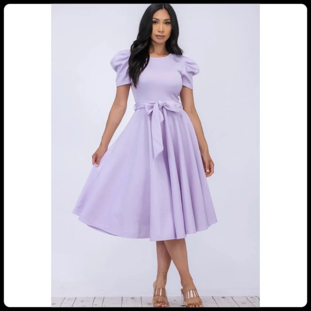Puff Sleeve Cocktail Dress, Sizes 1X - 3X (Lavender) - Picture 4 of 8
